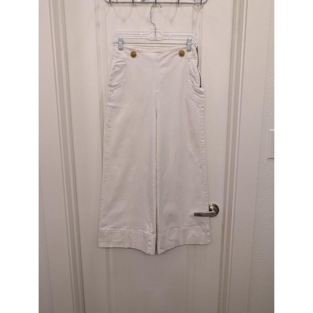 Maeve Anthropologie Wide Leg Crop Pants White Size 4 FLAW